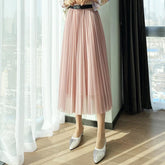 Fusta midi dama plisata din tulle 2021 Roz - Lusha.ro