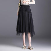 Fusta Midi Plisata din Tulle cu perle aplicata 5863 Negru - Lusha.ro