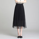 Fusta plisata midi din tulle cu dantela 9102 Negru - Lusha.ro