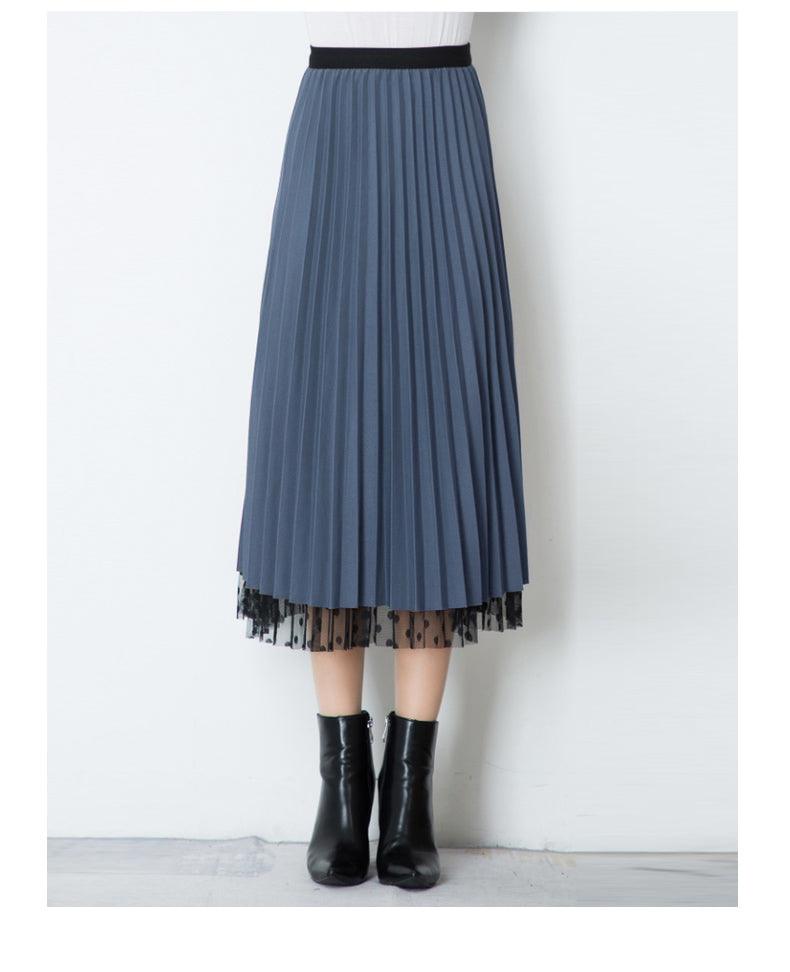 Fusta midi din tull cu buline dama 7613 Albastru - Lusha.ro