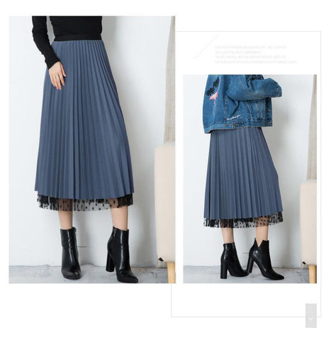 Fusta midi din tull cu buline dama 7613 Albastru - Lusha.ro